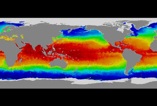 false color image of a flat map of the Earth