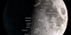 A map of the Moon on a black background for October 12, 2013 at 12:00 UT. Labeled features include maria, craters, a mountain range, a scarp, a rille, and four Apollo landing sites.