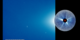 In this composite of EUVI 304 angstrom, COR2 and the Heliospheric Imager-1 (HI-1), we see particle hits of solar protons and other heavy ions striking the CCD and also appearing in the HI-1 imager.  